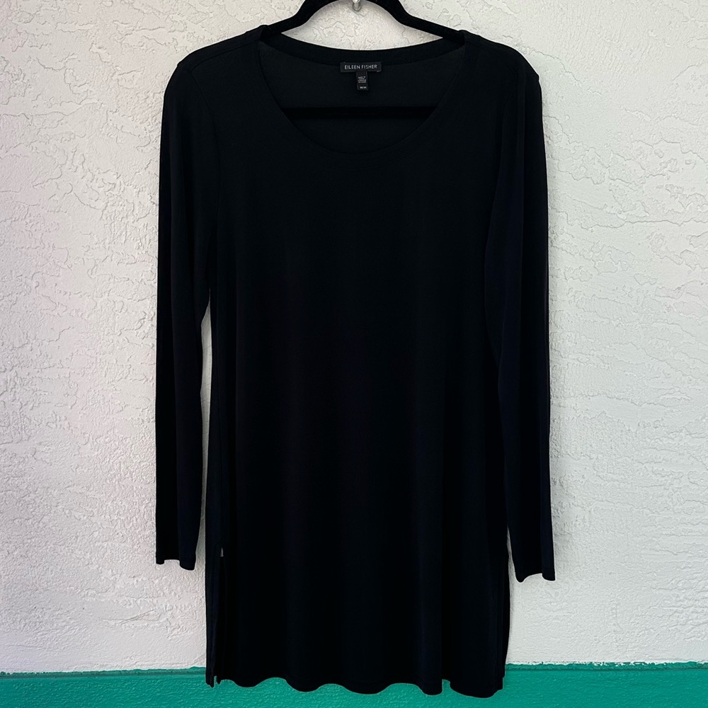 Eileen Fisher 100% Silk Mini Black Medium Long Sleeve Dress